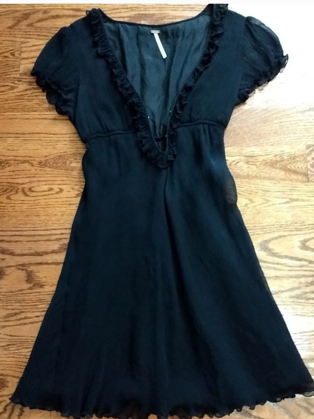 FREE PEOPLE Black Silk V Neck Dress